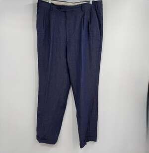 Luigi Baldo Tollegno 1900 Dress Pants Mens 36x32 Blue Linen Pleated Italy Cuffed